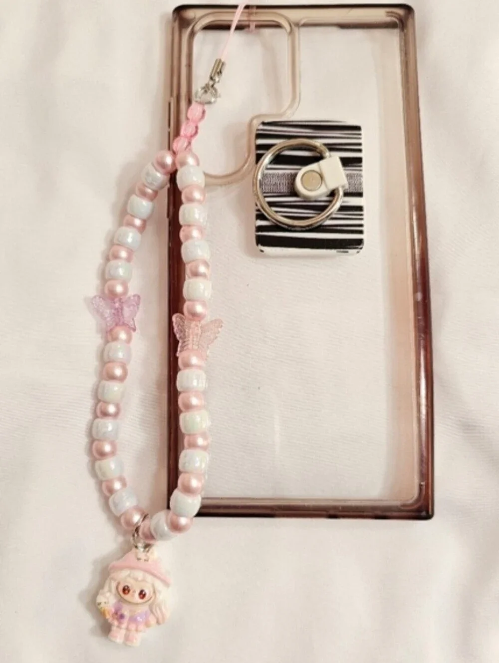 Pastel Pink Girly  Beaded Labubu Phone Charm or Wrist Strap